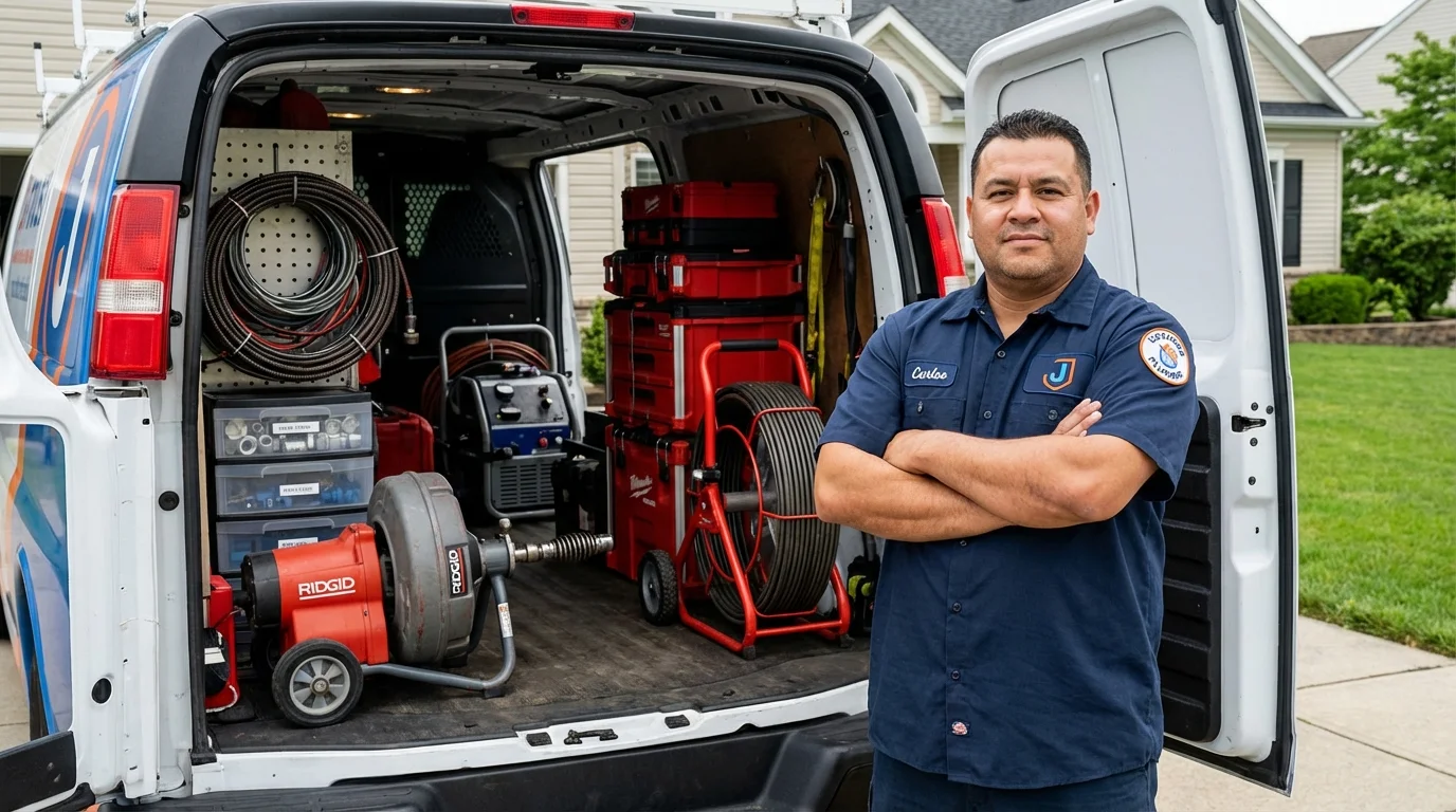 Professional drain cleaning equipment and Johns Plumbing LLC plumber in Olcott