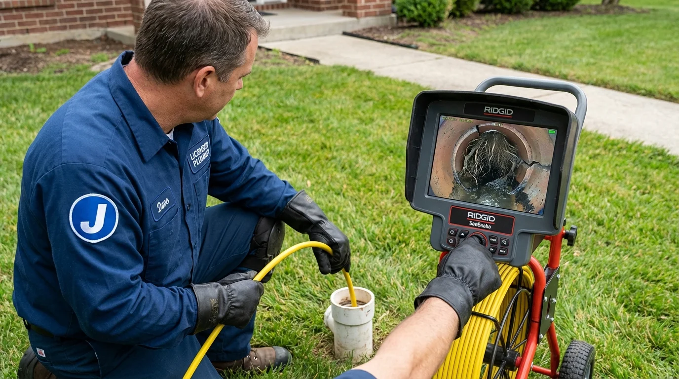 Sewer camera inspection being performed by Johns Plumbing LLC in Olcott