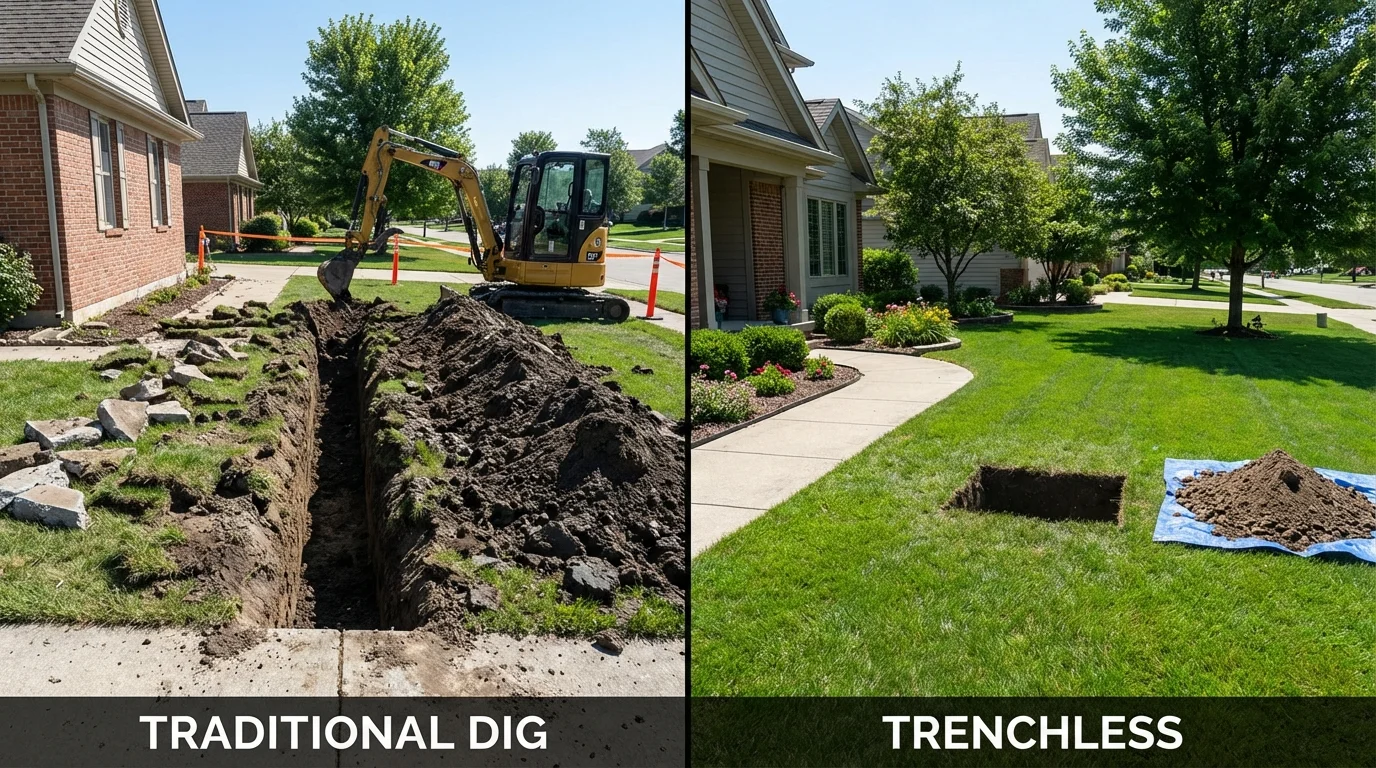 Trenchless sewer repair with minimal yard damage versus traditional excavation in Olcott, NY